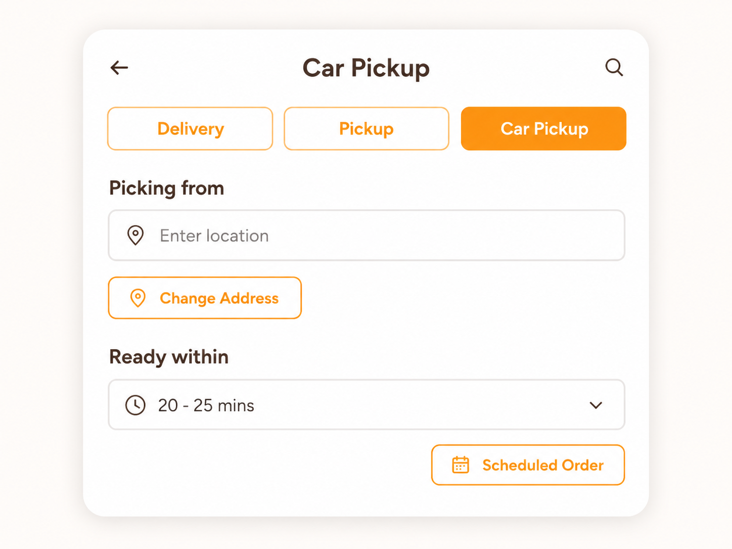 Ordine car pickup ordering screen