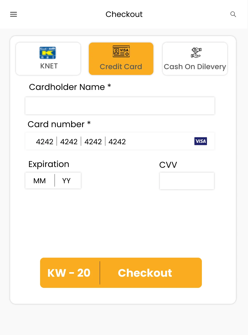 Ordine secure checkout and payment screen